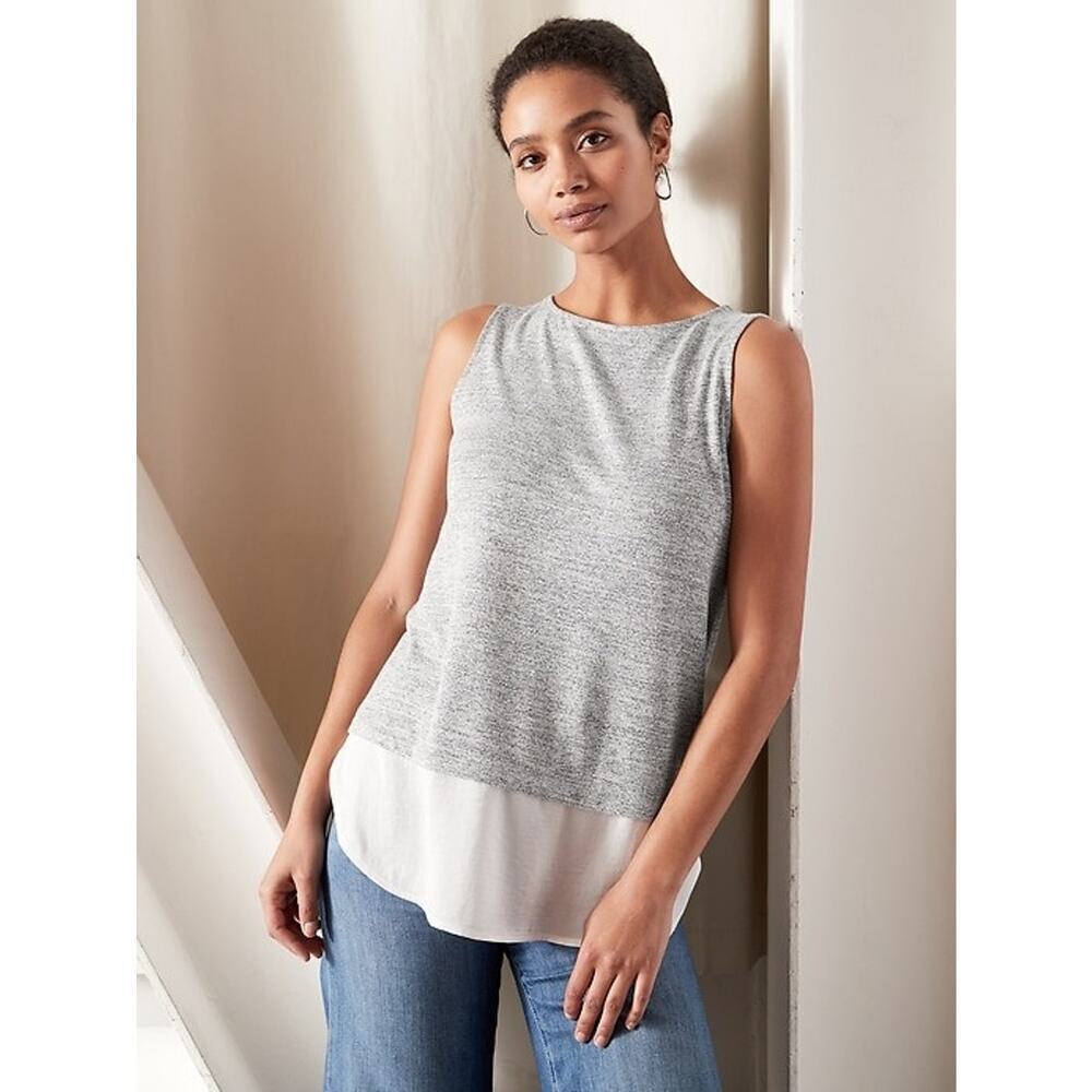 Banana Republic Size Medium Mixed Media Luxespun Tank Top Gray White